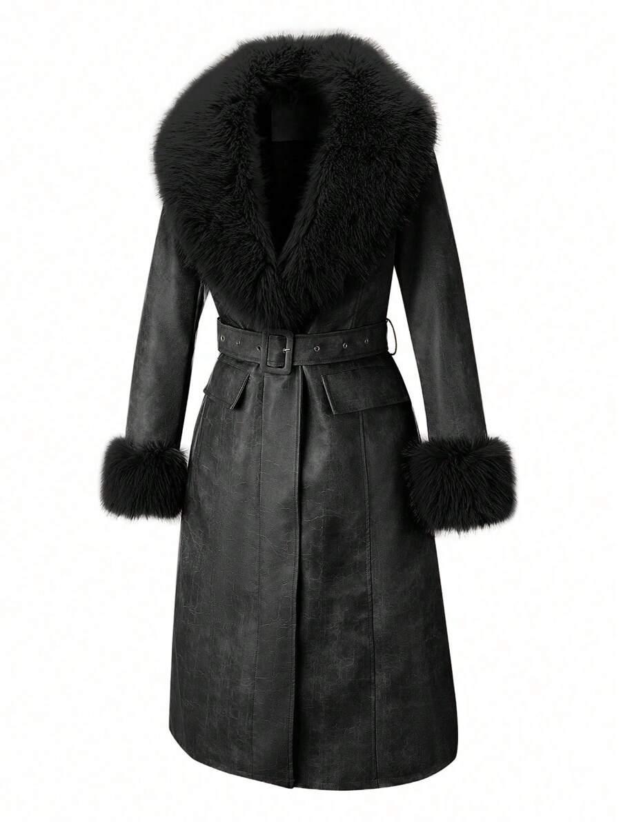 SHEIN CZARNY PŁASZCZ IMITACJA SKÓRY W01__M
