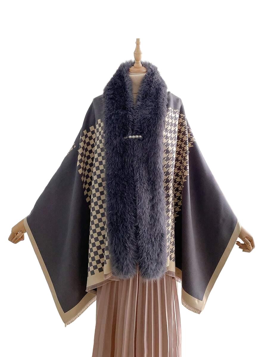 SHEIN PONCZO WZÓR PEPITKA S07__UNIWERSALNY