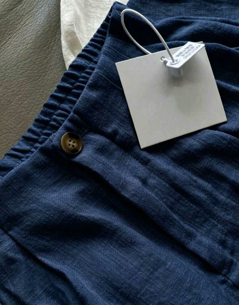 SHEIN GRANATOWE SPODNIE Z DOMIESZKĄ LNU S06__XL