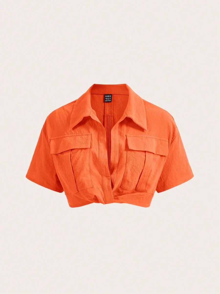 SHEIN POMARAŃCZOWY TOP Z KOŁNIERZYKIEM S06__S
