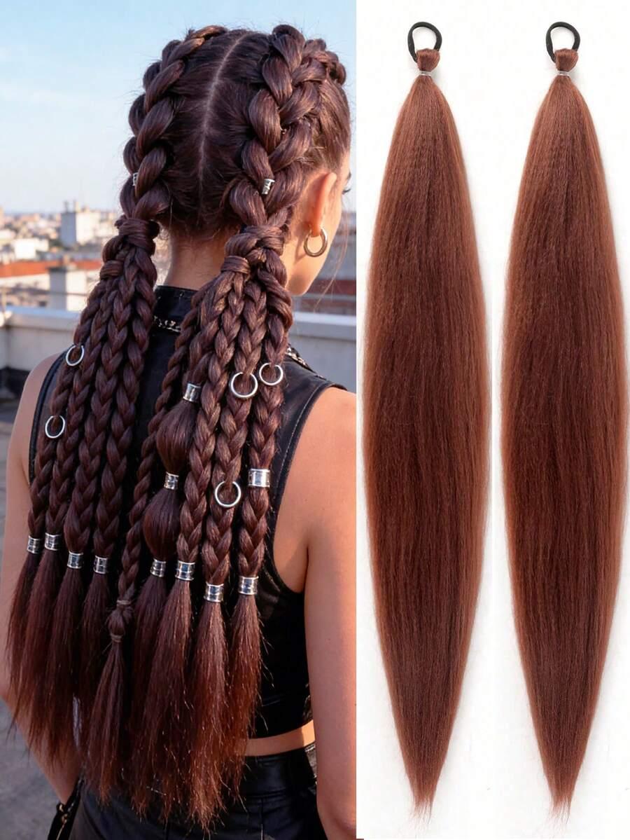 SHEIN BRĄZOWE SZTUCZNE WŁOSY 2SZT. S07__66CM