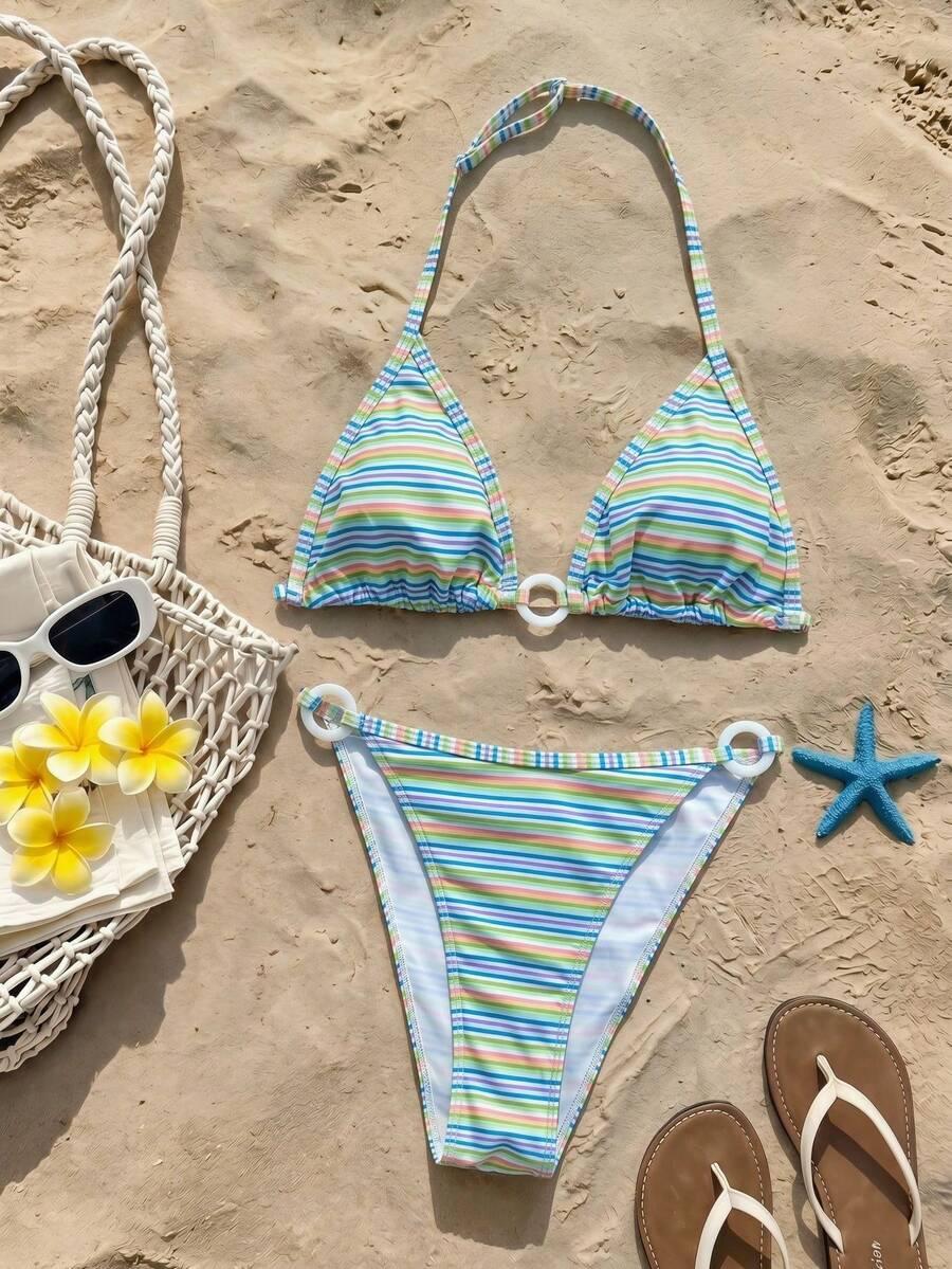 SHEIN STRÓJ KĄPIELOWY DWUCZĘŚCIOWY PASKI S09__152-158