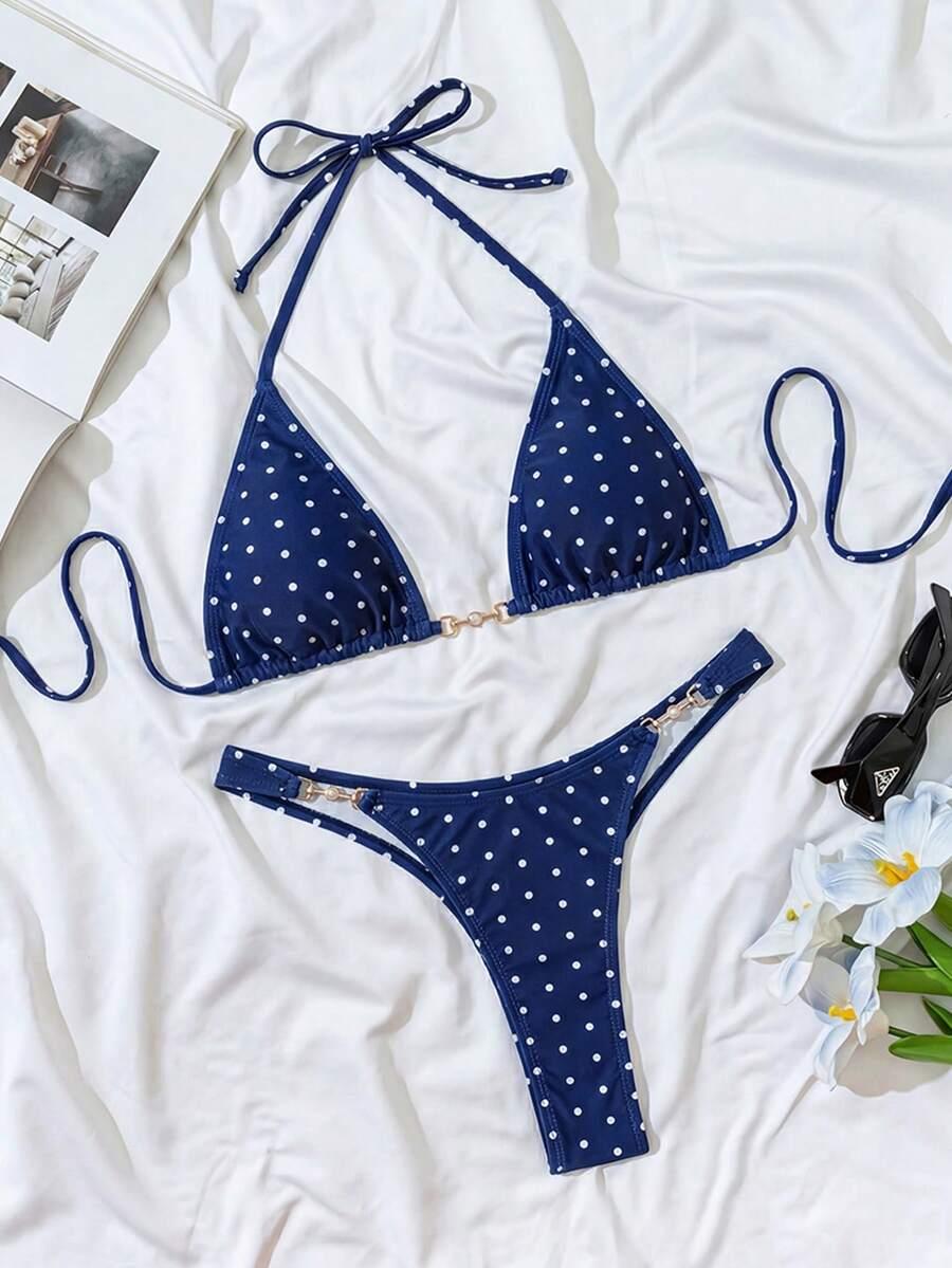 SHEIN STRÓJ KĄPIELOWY DWUCZĘŚCIOWY GROSZKI S09__XS