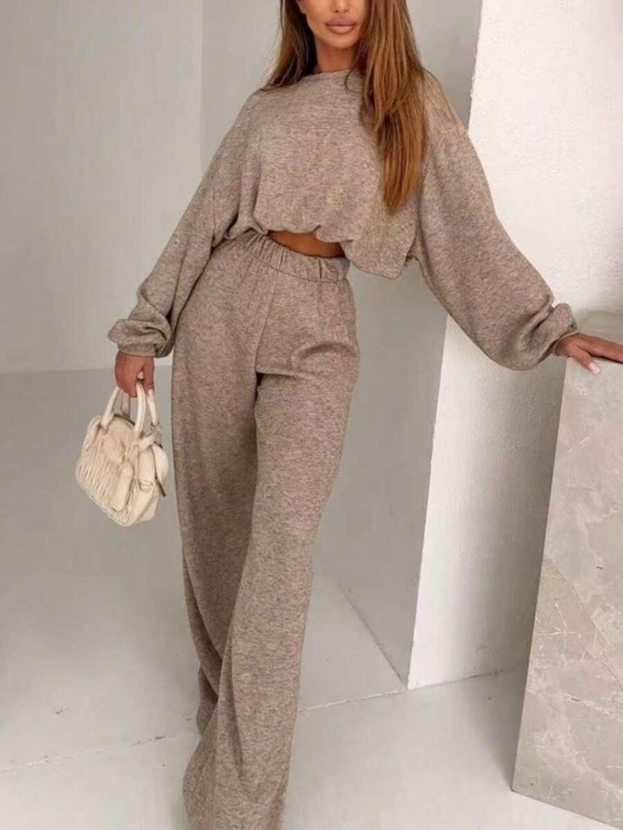 SHEIN BEŻOWY KOMPLET BLUZA SPODNIE S06__L
