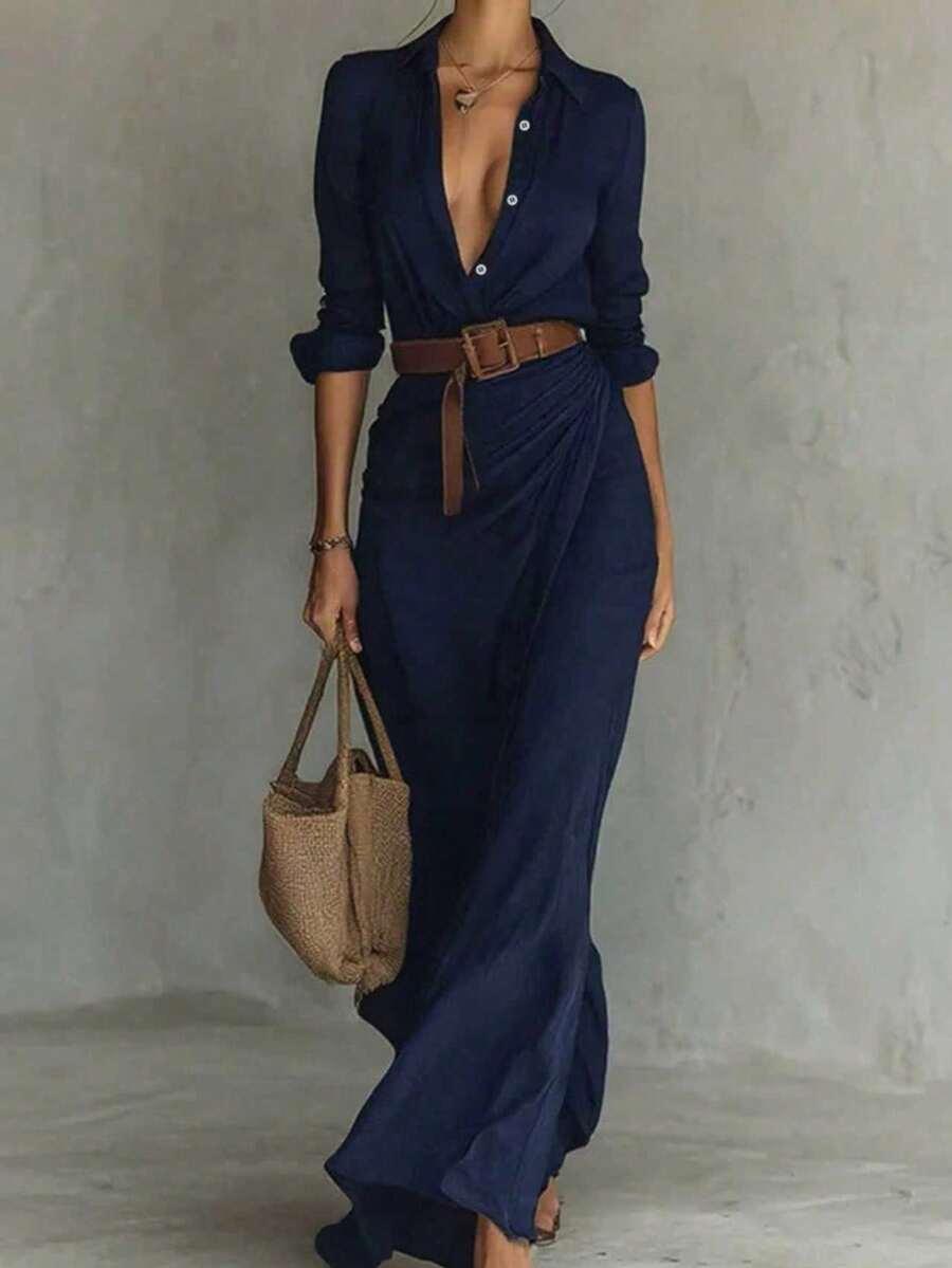 SHEIN GRANATOWA MAXI SUKIENKA S06__S