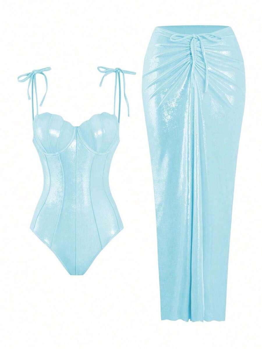 SHEIN NIEBIESKI STRÓJ KĄPIELOWY SPÓDNICA S09__M