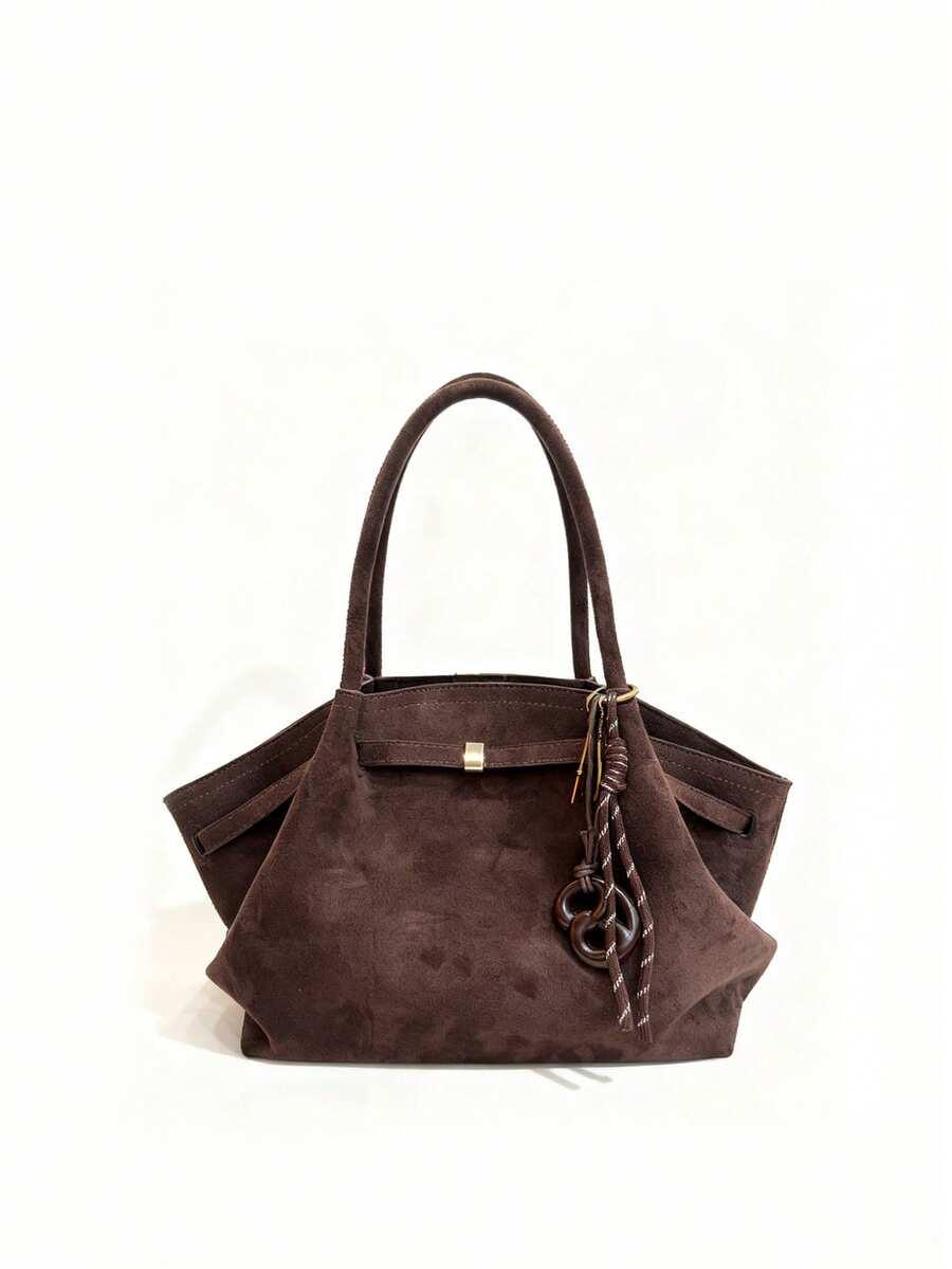 SHEIN BRĄZOWA TOREBKA IMITACJA ZAMSZU S07__12X25X28