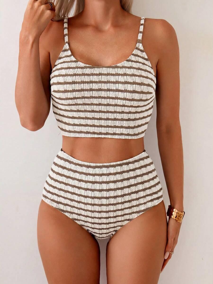 SWIM BASICS DWUCZĘŚCIOWY STRÓJ KĄPIELOWY WZÓR PASKI S09__XL