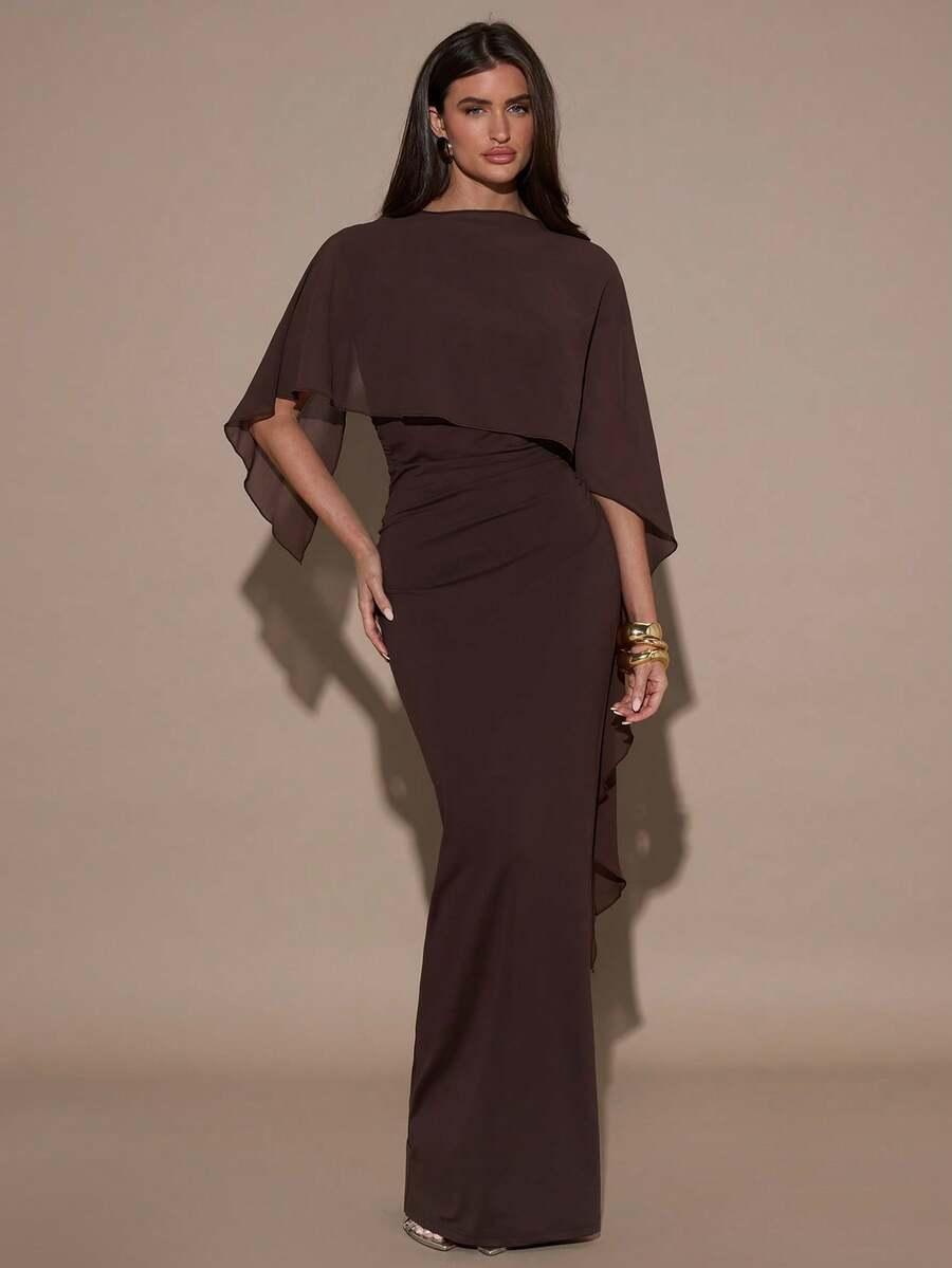 SHEIN BRĄZOWA MAXI SUKIENKA S06__XS