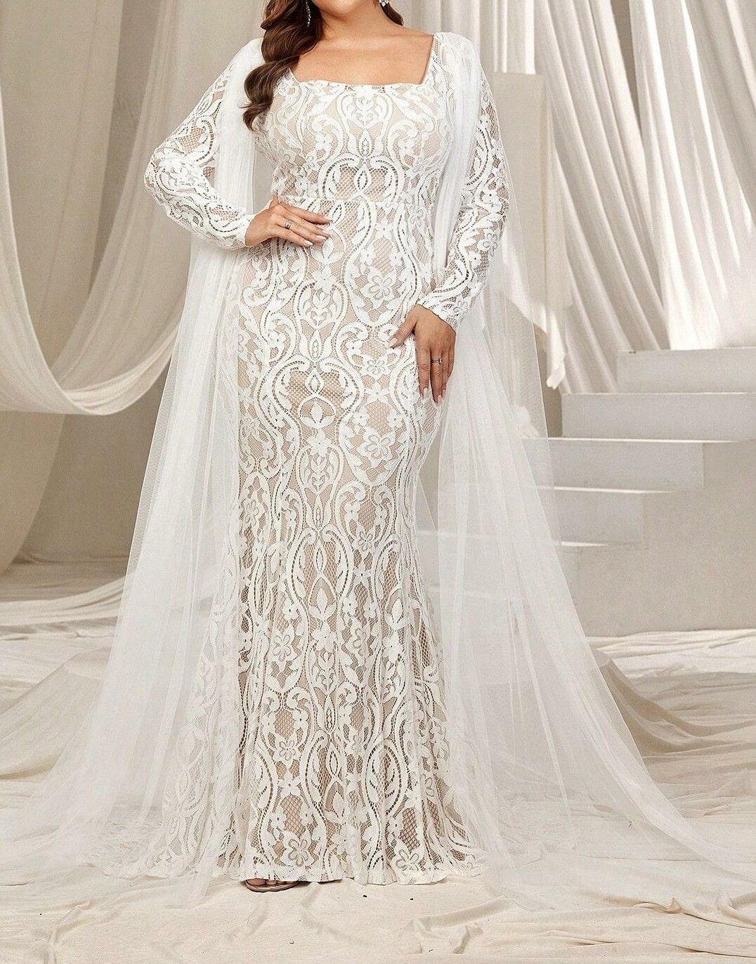 SHEIN MAXI SUKNIA ŚLUBNA KORONKA S06__48