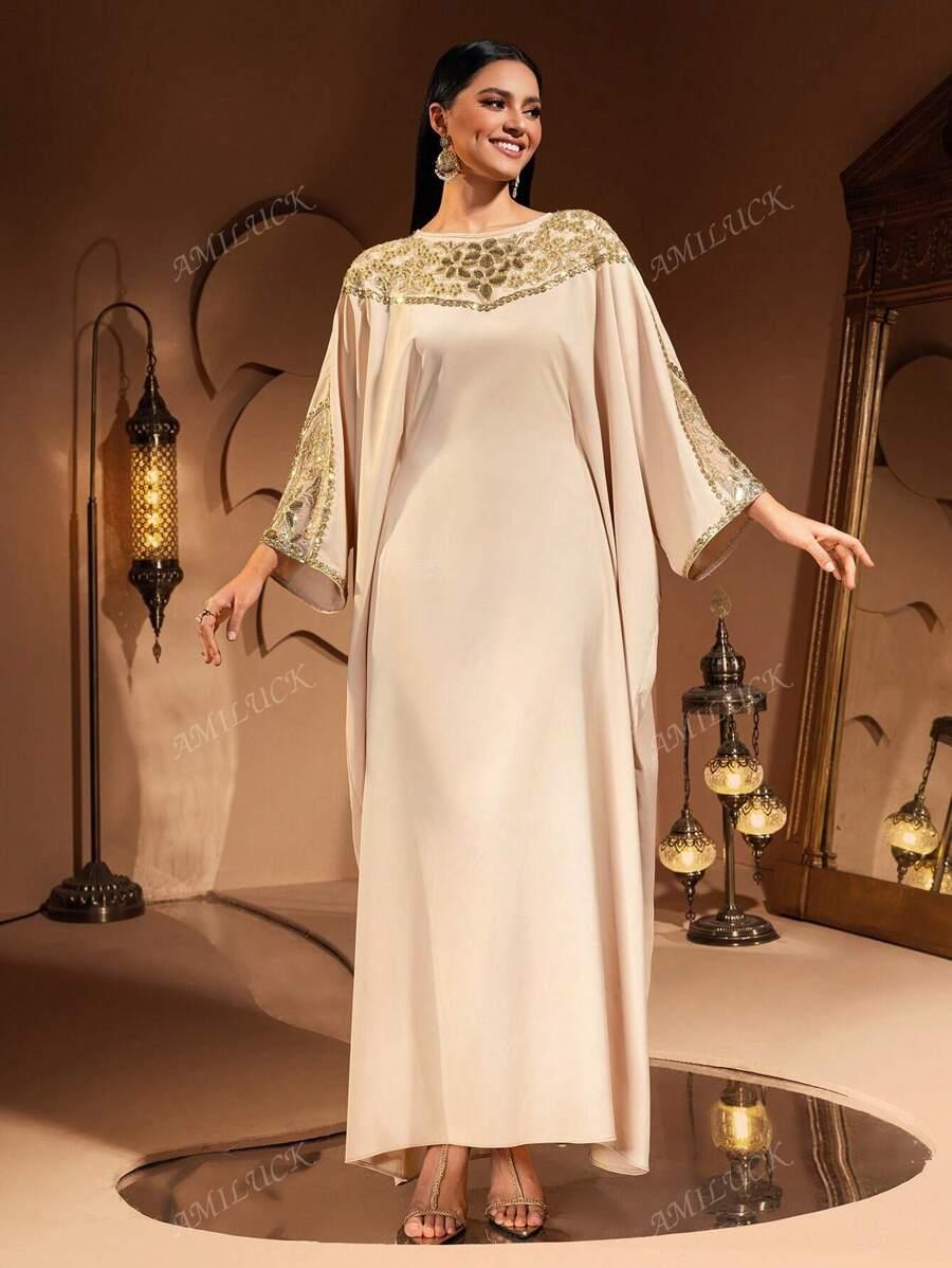 SHEIN BEŻOWA MAXI SUKIENKA S06__M