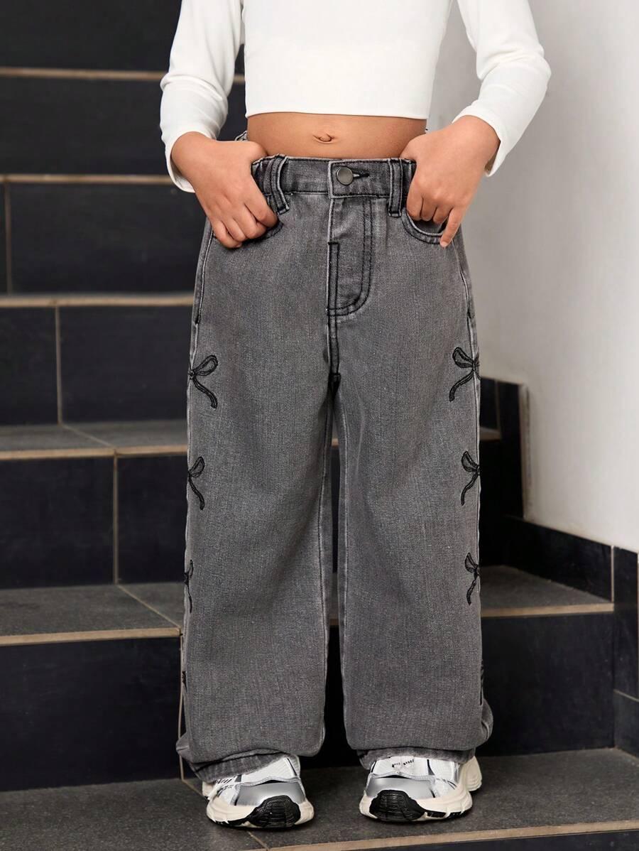 SHEIN JEANSOWE SPODNIE HAFT KOKARDY S06__98-104