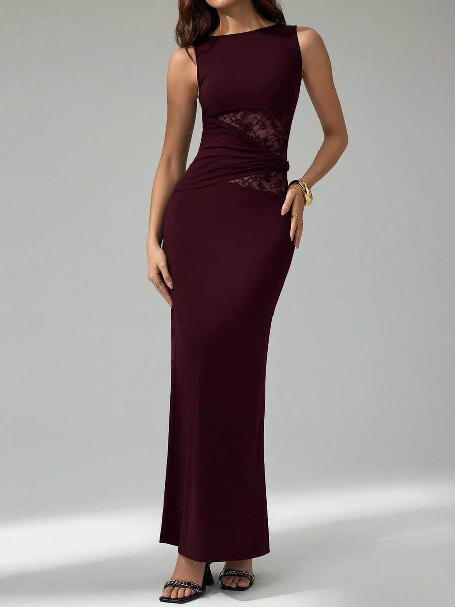 SHEIN BORDOWA MAXI SUKIENKA KORONKA S06__S