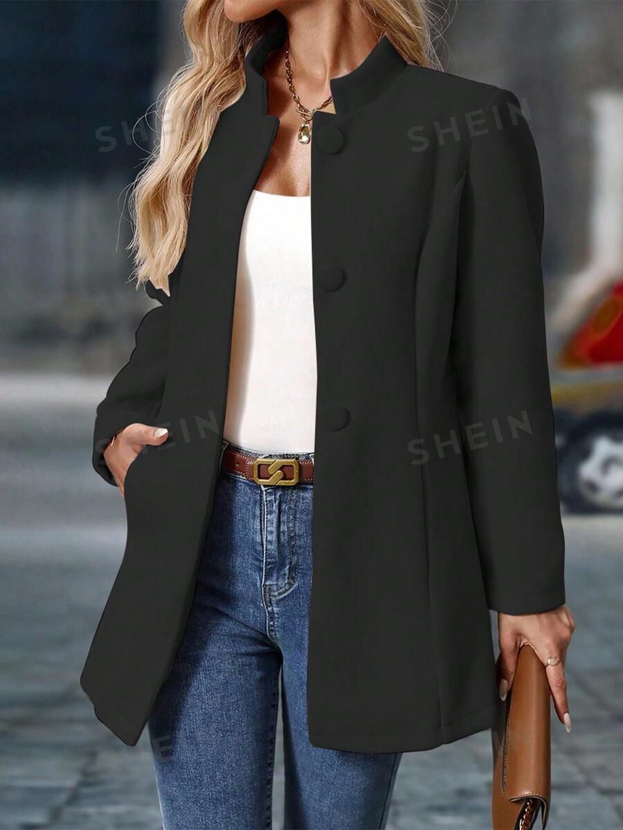 SHEIN CZARNY PŁASZCZ GUZIKI W01__XL