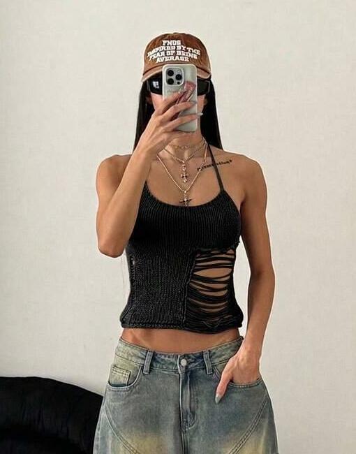 SHEIN CZARNY DZIANINOWY TOP S06__M