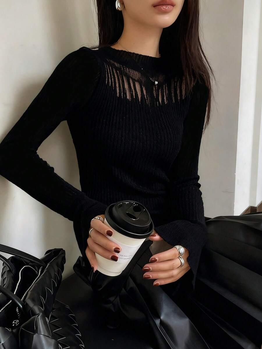 DAZY CZARNY SWETER DŁUGI RĘKAW S06__XL