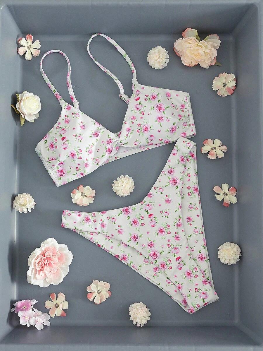 SHEIN DWUCZĘŚCIOWY KOSTIUM KĄPIELOWY BIKINI FLORAL PRINT S09__M
