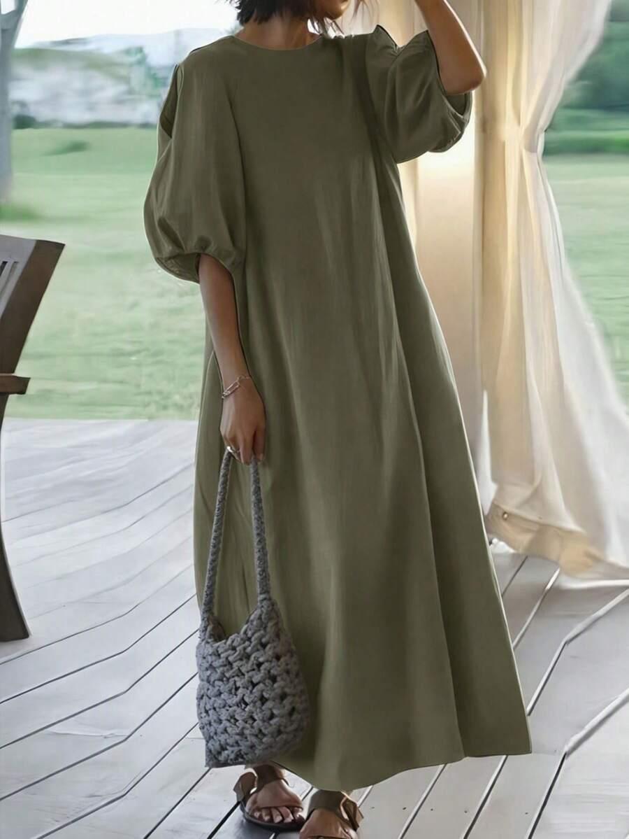 SHEIN ZIELONA MAXI SUKIENKA BUFKI ROZCIĘCIE PK01__L