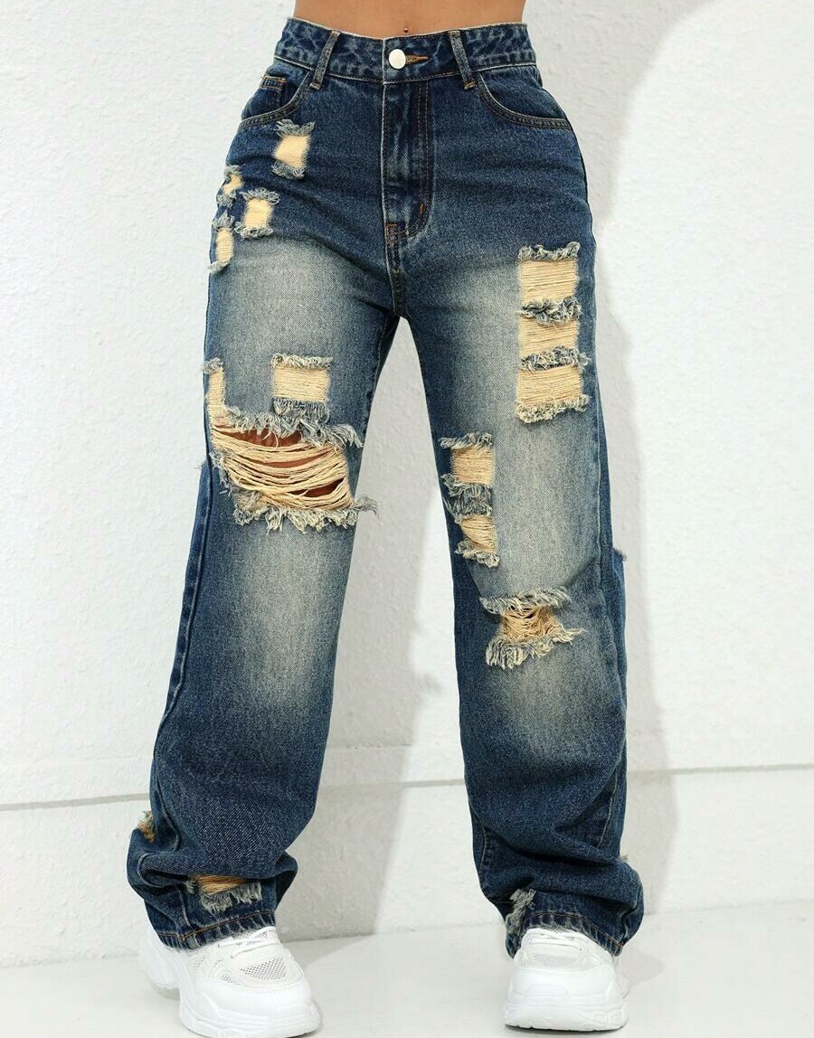 SHEIN SPODNIE JEANS PRZETARCIA S06__L