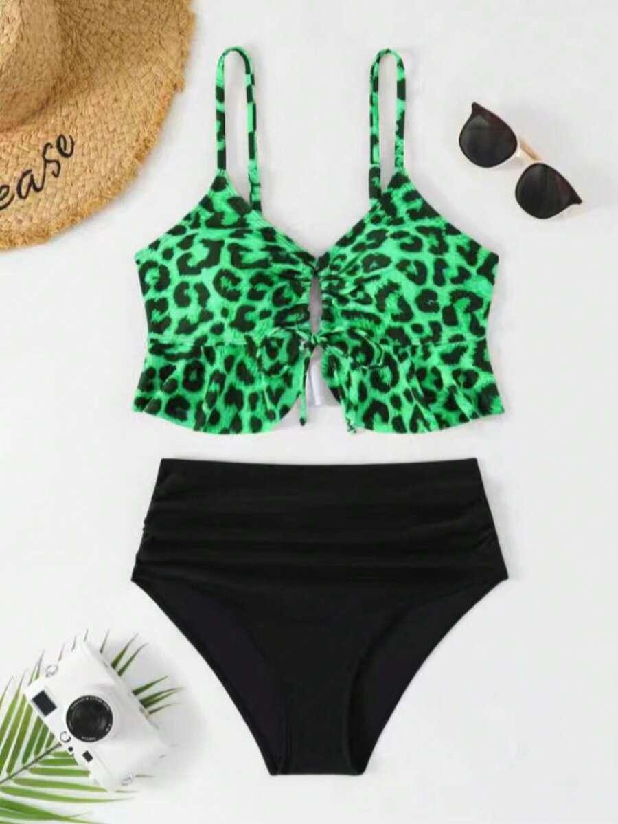 SHEIN STRÓJ KĄPIELOWY DWUCZĘŚCIOWY PRINT ZWIERZĘCY S09__XL