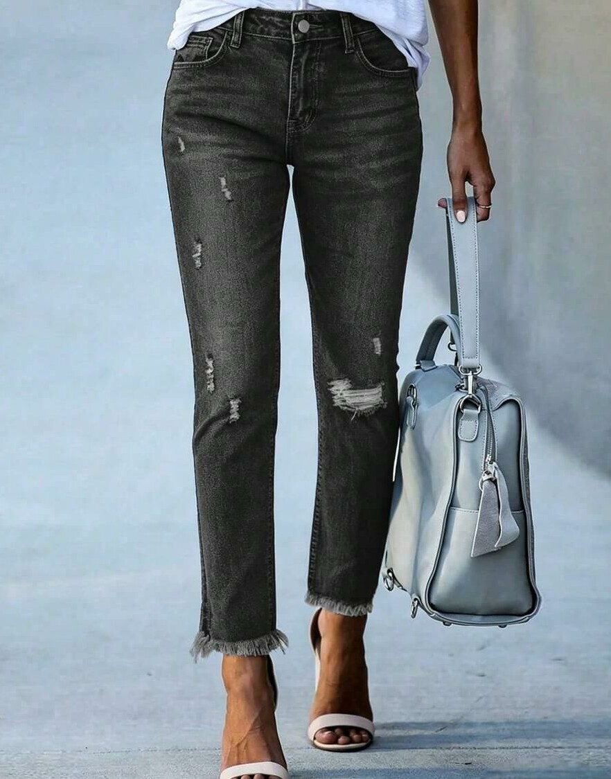 SHEIN CZARNE SPODNIE JEANS PRZETARCIA S06__L
