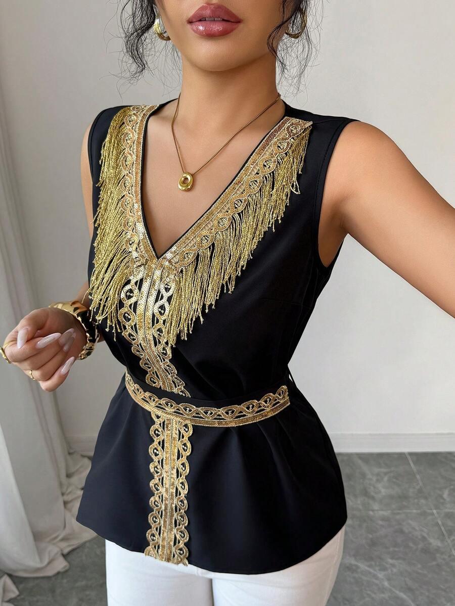ELENZGA BLUZKA BEZ RĘKAWÓW V-NECK S06__L