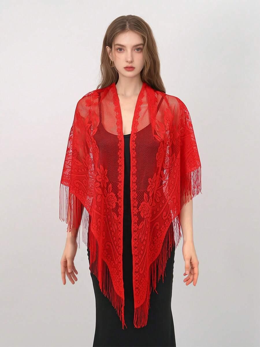 SHEIN CZERWONY SZAL FRĘDZLE S07__200X75
