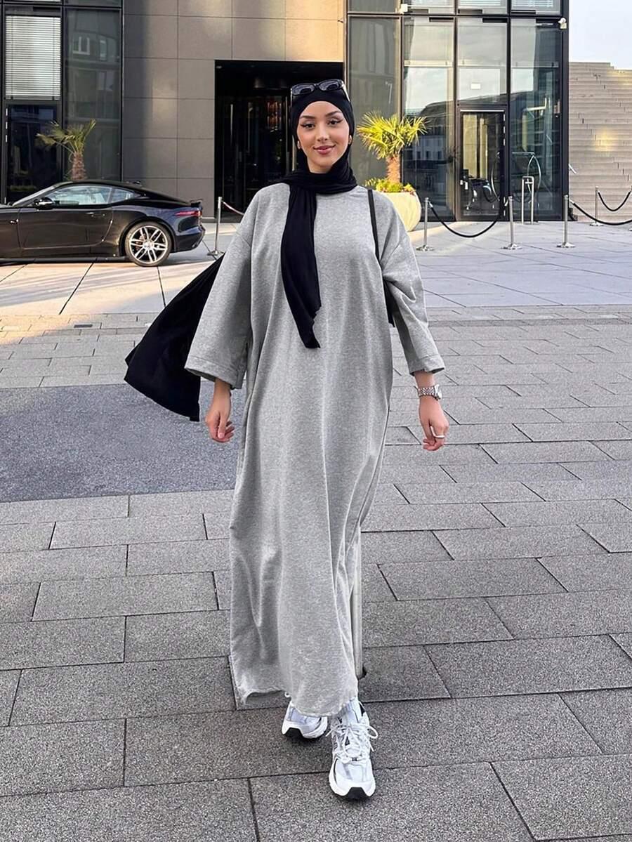 SHEIN SZARA DRESOWA MAXI SUKIENKA DŁUGI RĘKAW S06__S