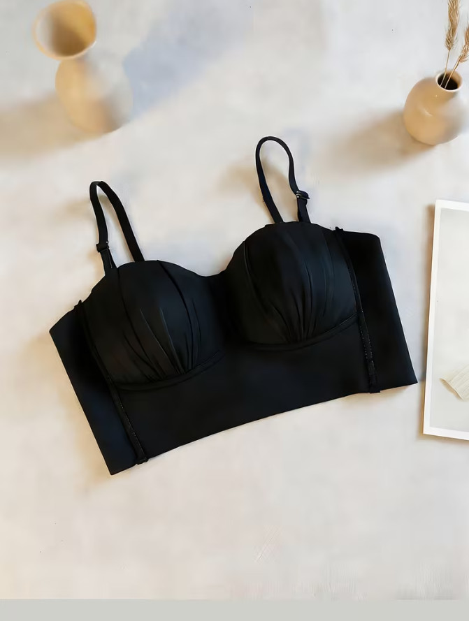 SHEIN CZARNY BIUSTONOSZ MARSZCZENIE PK01__L