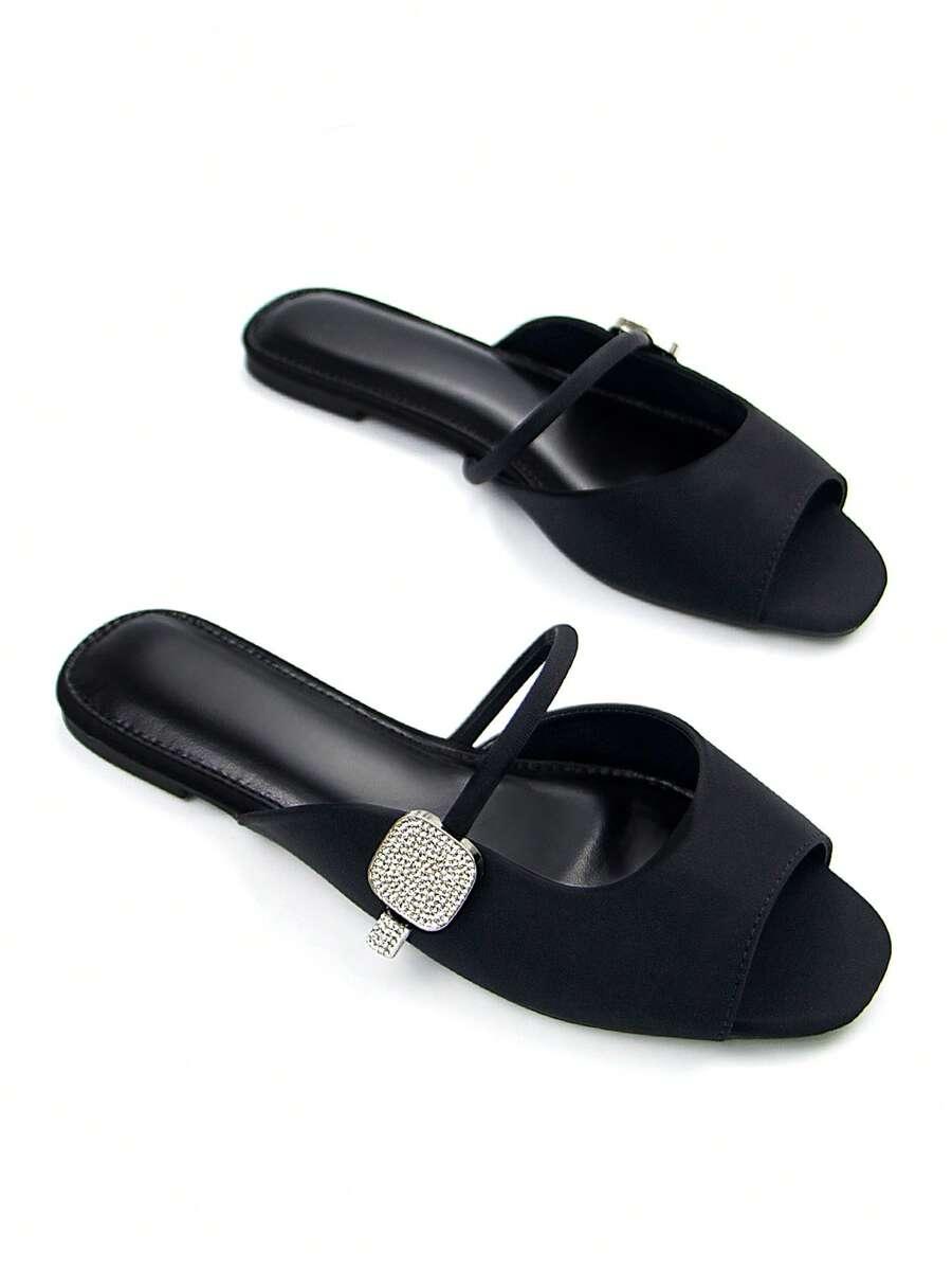 SHEIN CZARNE KLAPKI ZDOBIENIE S06__37