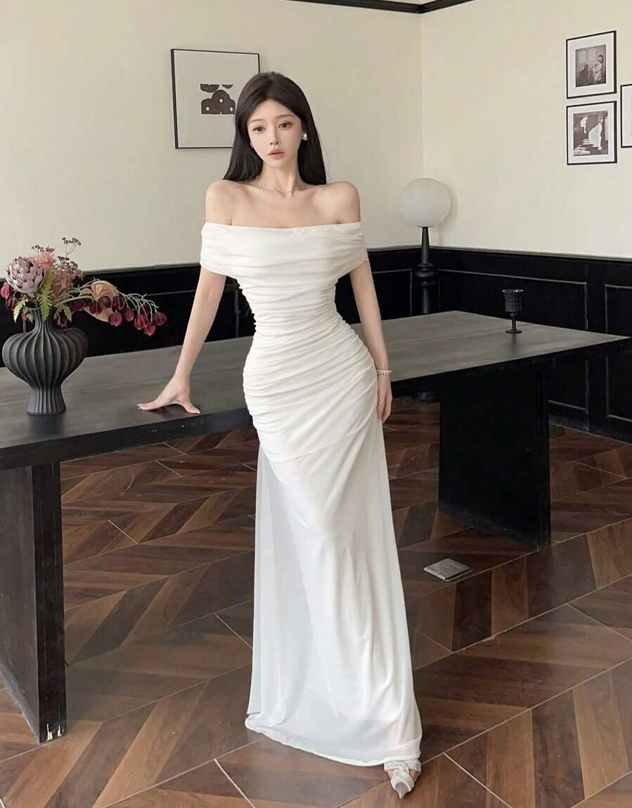 SHEIN BIAŁA MAXI SUKIENKA MARSZCZENIA S09__XS