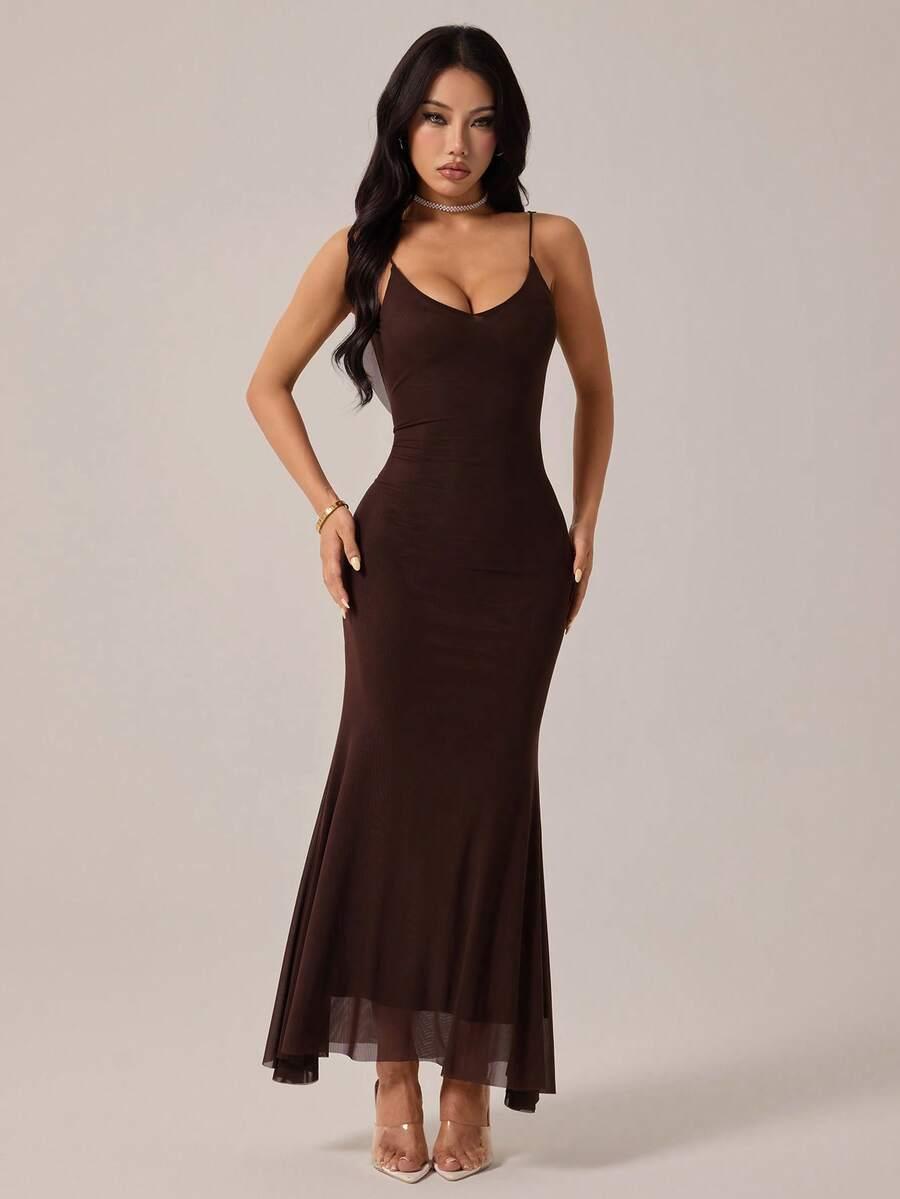 SHEIN BRĄZOWA MAXI SUKIENKA S06__S
