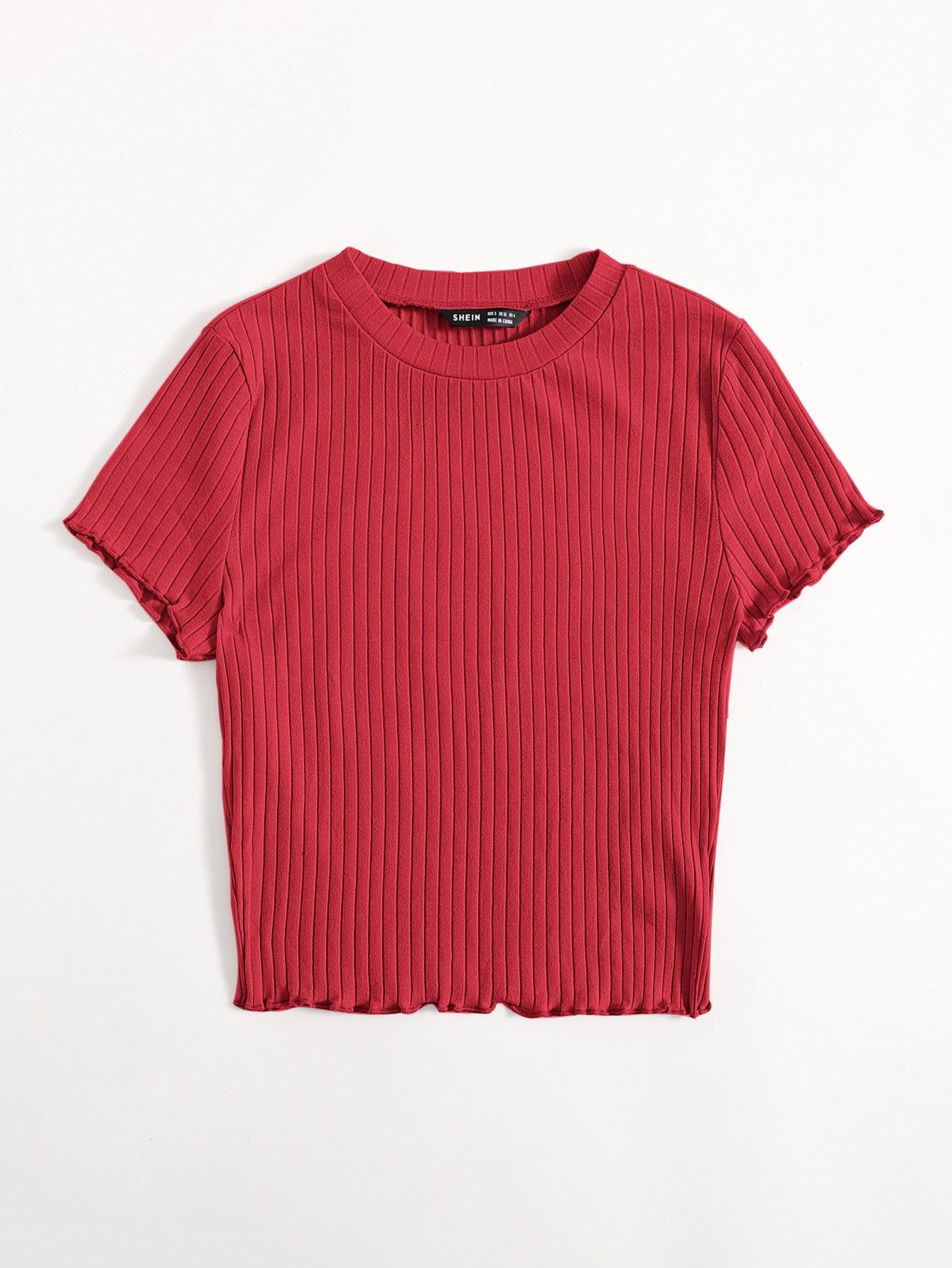 SHEIN CZERWONY T-SHIRT PRĄŻKOWANY S06__M