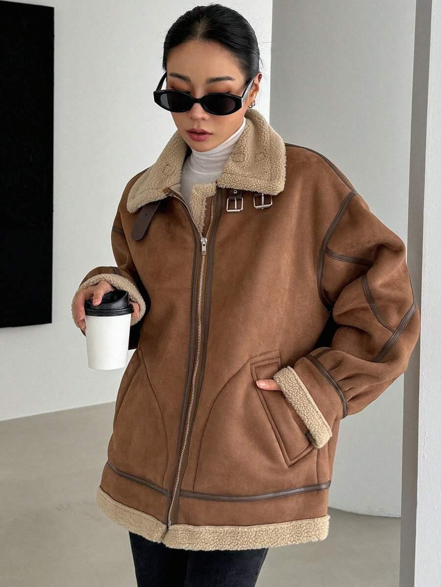 SHEIN BRĄZOWA KURTKA ZAMEK W01__S