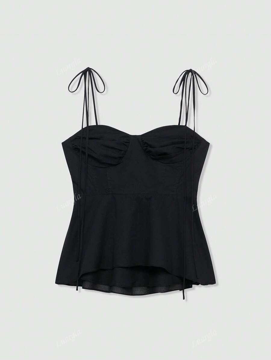 SHEIN CZARNY TOP NA RAMIĄCZKACH S06__L