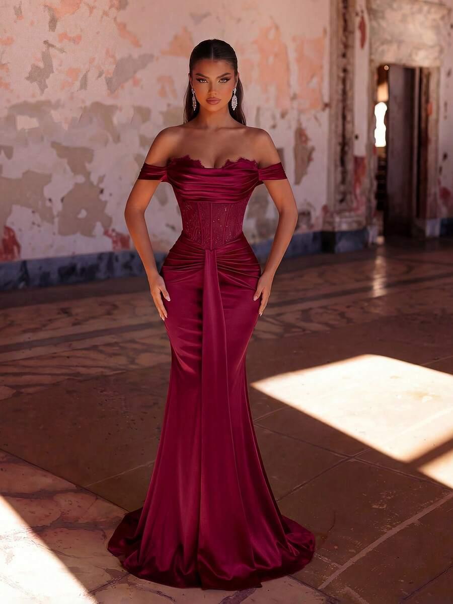 ADYCE BORDOWA MAXI SUKIENKA KORONKA GORSET S06__S