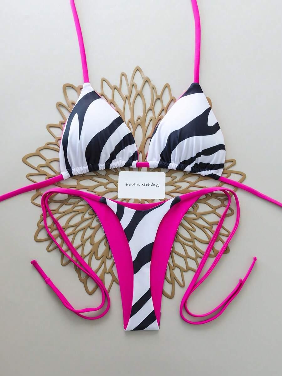 SHEIN WIĄZANY DWUCZĘŚCIOWY STRÓJ KĄPIELOWY ANIMAL PRINT S09__L