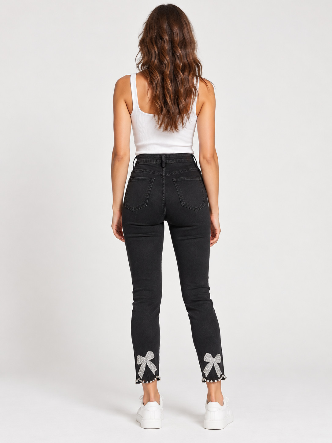 SHEIN CZARNE SPODNIE JEANS RURKI ZDOBIENIA PK01__M