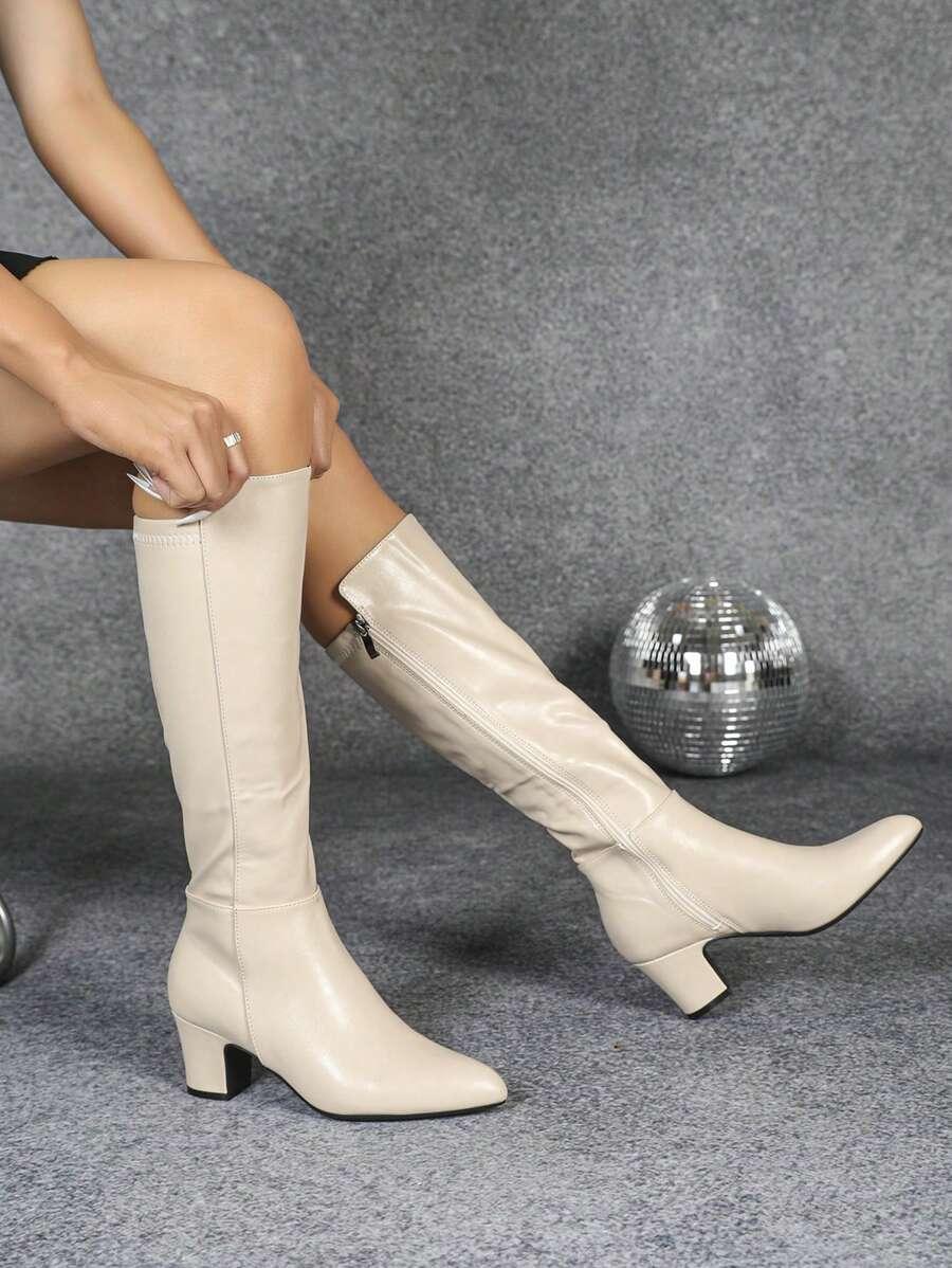 SHEIN BEŻOWE KOZAKI IMITACJA SKÓRY W01__39