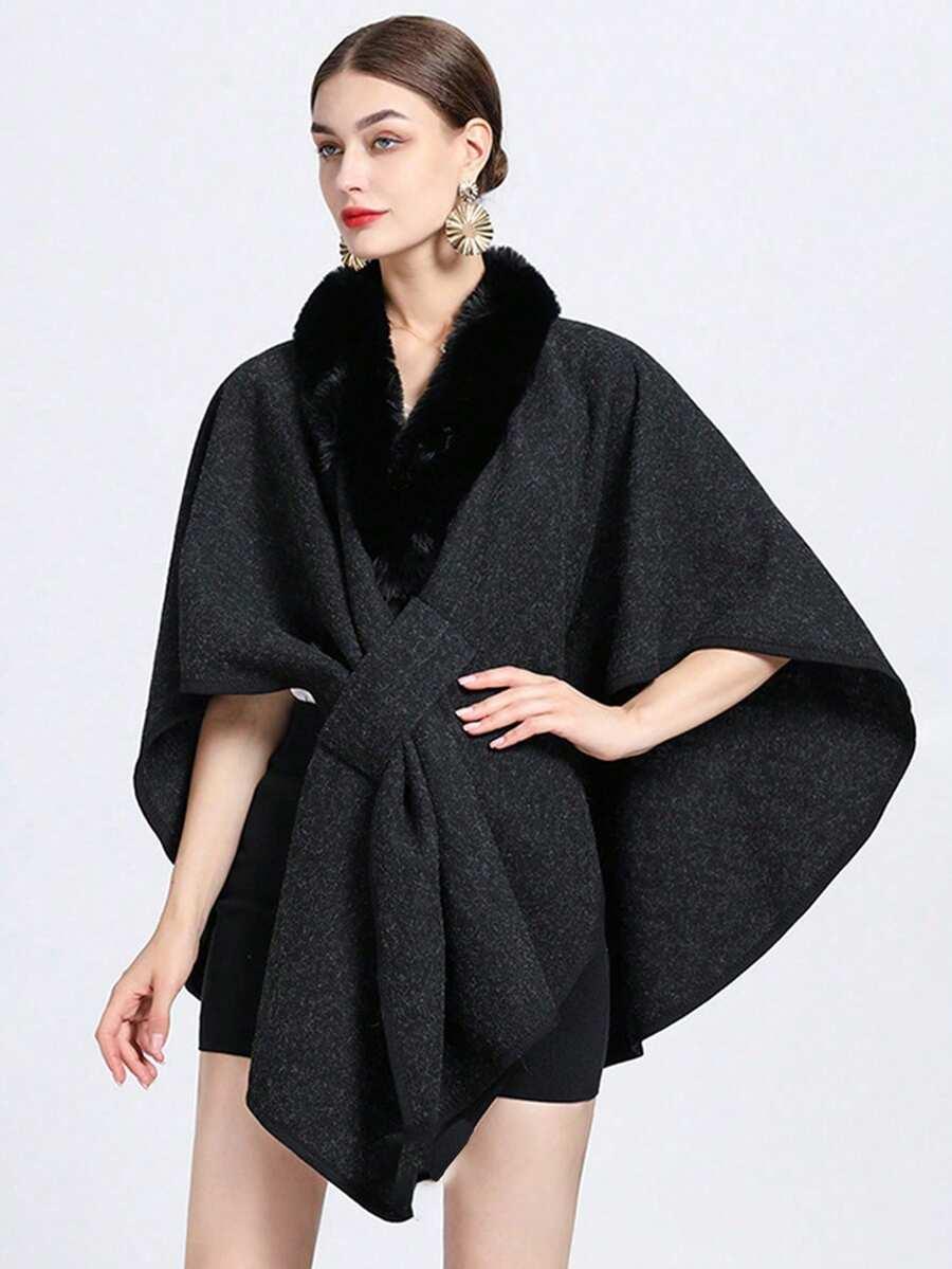 SHEIN CZARNE PONCZO FUTERKO S06__OS