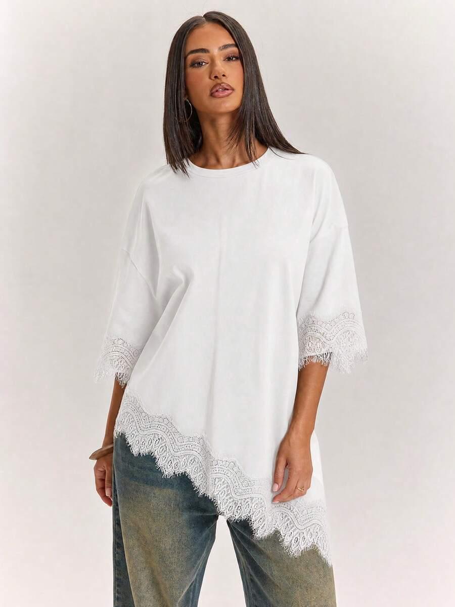 SHEIN BIAŁY T-SHIRT KORONKA S06__XXL