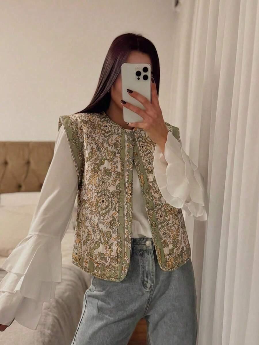 SHEIN KAMIZELKA WZÓR ROŚLINNY S06__M