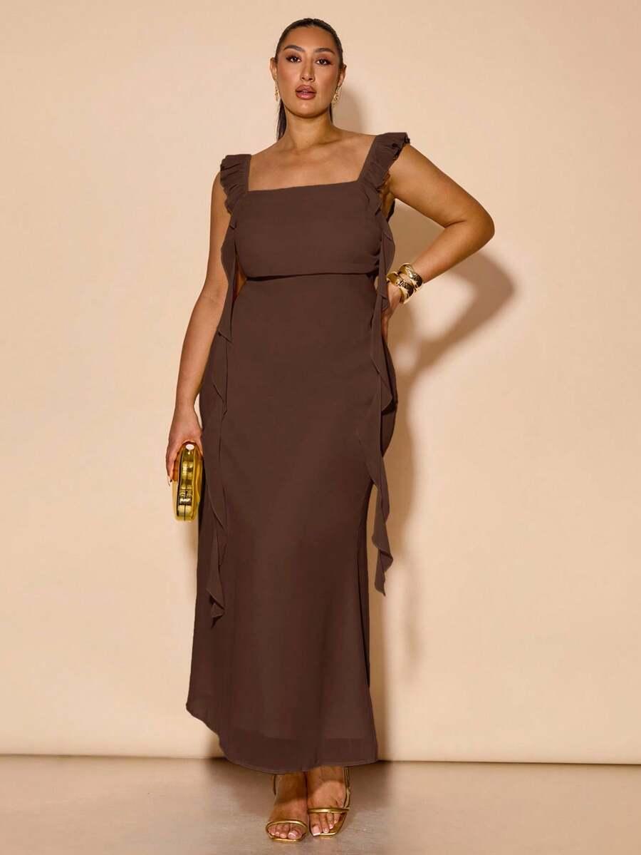 SHEIN BRĄZOWA MAXI SUKIENKA S06__XXL