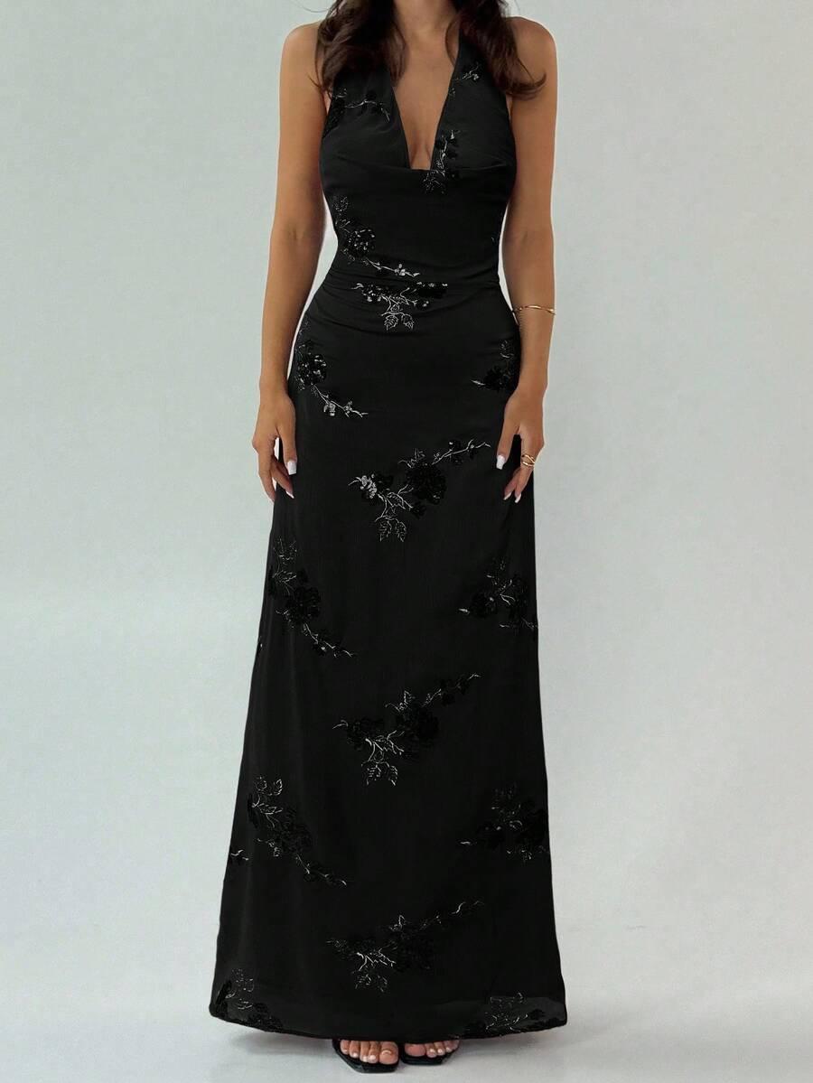 ALORUH CZARNA MAXI SUKIENKA CEKINY S06__S