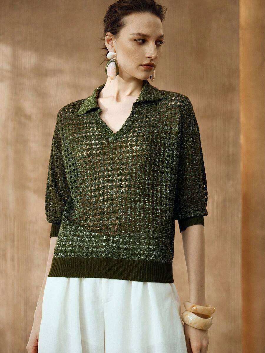 SHEIN ZIELONY SWETER V-NECK S06__L