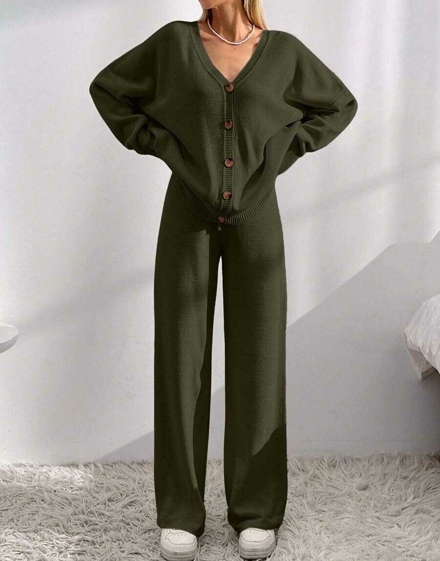 SHEIN ZIELONY KOMPLET SPODNIE SWETER S06__M