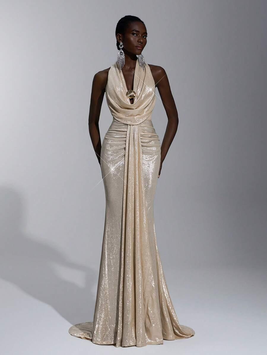 SHEIN ZŁOTA MAXI SUKIENKA S06__M