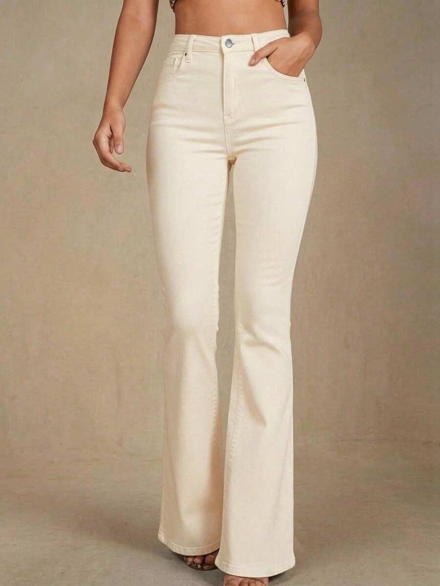 SELENZA BEŻOWE SPODNIE JEANS S06__L