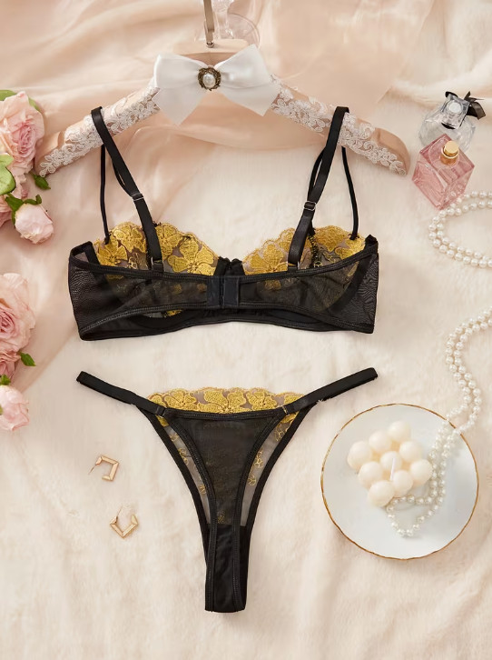 SHEIN KOMPLET BIELIZNY HAFT SIATECZKA S09__S