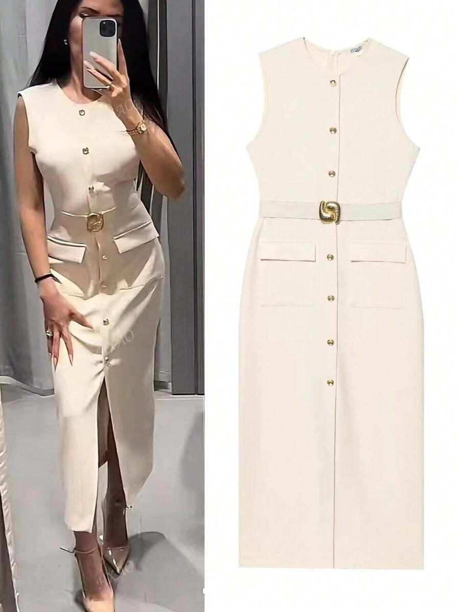 SHEIN SUKIENKA MAXI GUZIKI S06__M